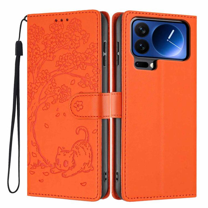 Funda para teléfono plegable de piel vegana con relieve de gato y árbol, For Xiaomi Poco F8 Ultra 5G, For Xiaomi Poco F8 Pro 5G, For Xiaomi 17 Pro Max, For Xiaomi 17 Pro, For Xiaomi 17, For Xiaomi Poco C85 5G, For Xiaomi 15T Pro, For Xiaomi 15T        ...