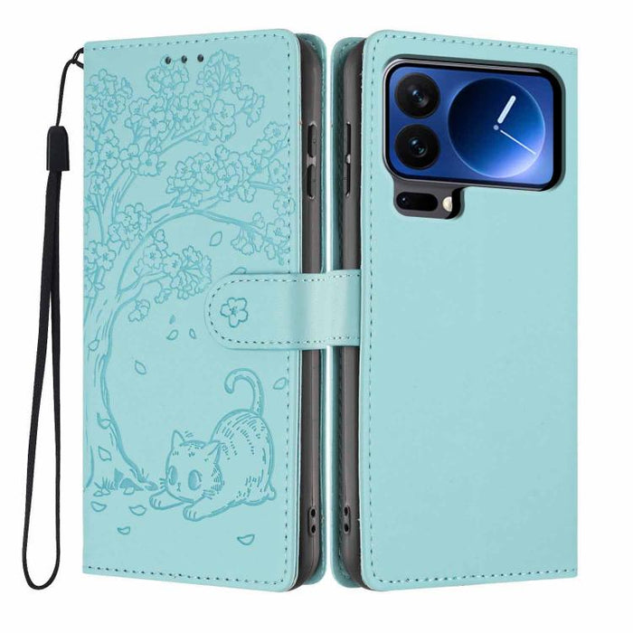 Funda para teléfono plegable de piel vegana con relieve de gato y árbol, For Xiaomi Poco F8 Ultra 5G, For Xiaomi Poco F8 Pro 5G, For Xiaomi 17 Pro Max, For Xiaomi 17 Pro, For Xiaomi 17, For Xiaomi Poco C85 5G, For Xiaomi 15T Pro, For Xiaomi 15T        ...