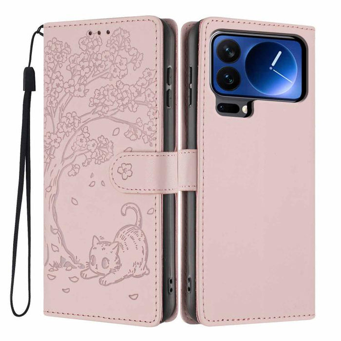 Funda para teléfono plegable de piel vegana con relieve de gato y árbol, For Xiaomi Poco F8 Ultra 5G, For Xiaomi Poco F8 Pro 5G, For Xiaomi 17 Pro Max, For Xiaomi 17 Pro, For Xiaomi 17, For Xiaomi Poco C85 5G, For Xiaomi 15T Pro, For Xiaomi 15T        ...