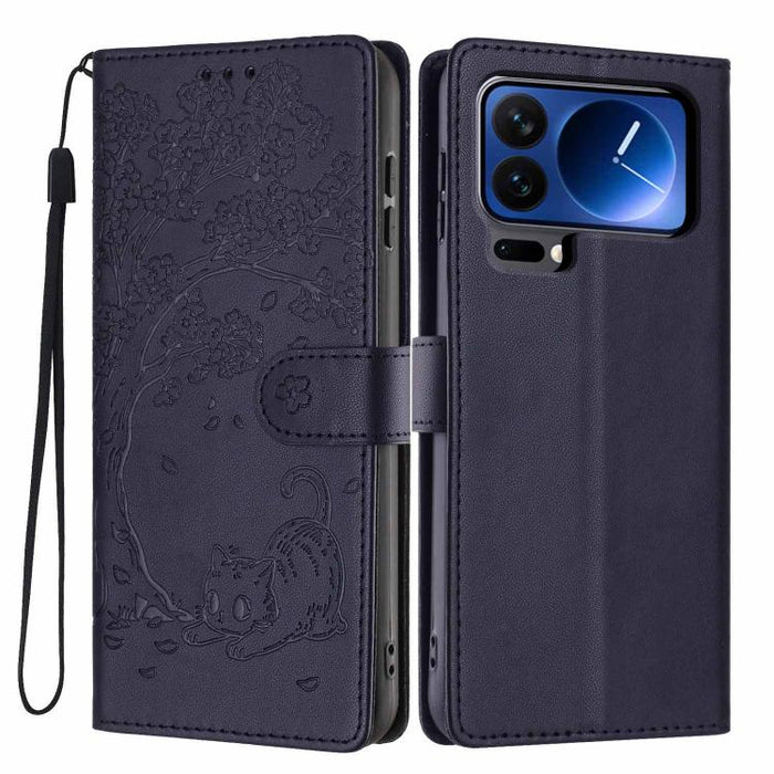 Funda para teléfono plegable de piel vegana con relieve de gato y árbol, For Xiaomi Poco F8 Ultra 5G, For Xiaomi Poco F8 Pro 5G, For Xiaomi 17 Pro Max, For Xiaomi 17 Pro, For Xiaomi 17, For Xiaomi Poco C85 5G, For Xiaomi 15T Pro, For Xiaomi 15T        ...