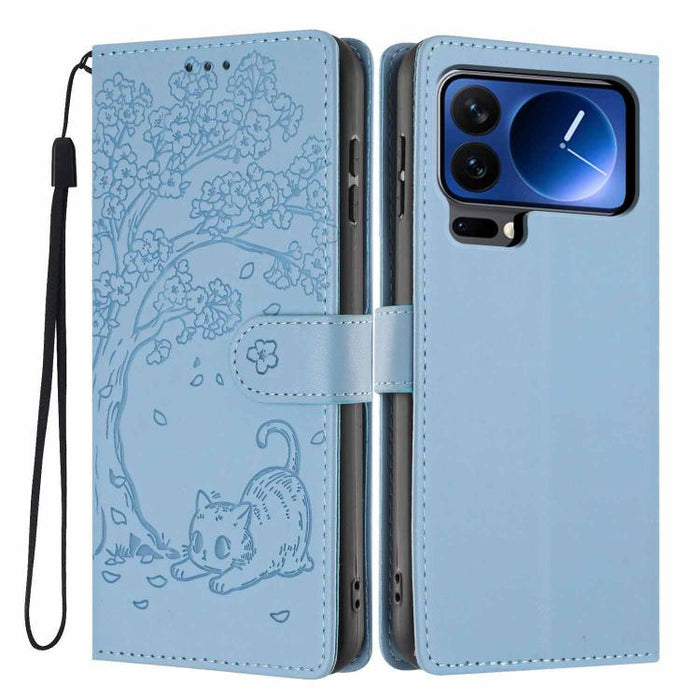 Funda para teléfono plegable de piel vegana con relieve de gato y árbol, For Xiaomi Poco F8 Ultra 5G, For Xiaomi Poco F8 Pro 5G, For Xiaomi 17 Pro Max, For Xiaomi 17 Pro, For Xiaomi 17, For Xiaomi Poco C85 5G, For Xiaomi 15T Pro, For Xiaomi 15T        ...