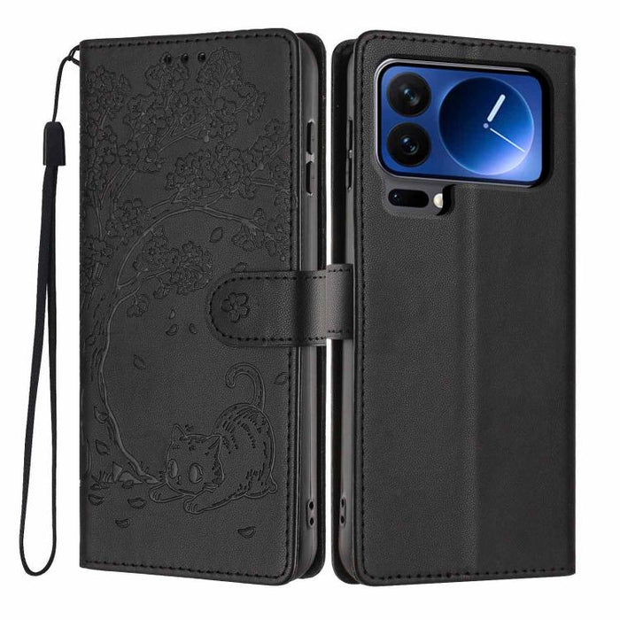 Funda para teléfono plegable de piel vegana con relieve de gato y árbol, For Xiaomi Poco F8 Ultra 5G, For Xiaomi Poco F8 Pro 5G, For Xiaomi 17 Pro Max, For Xiaomi 17 Pro, For Xiaomi 17, For Xiaomi Poco C85 5G, For Xiaomi 15T Pro, For Xiaomi 15T        ...