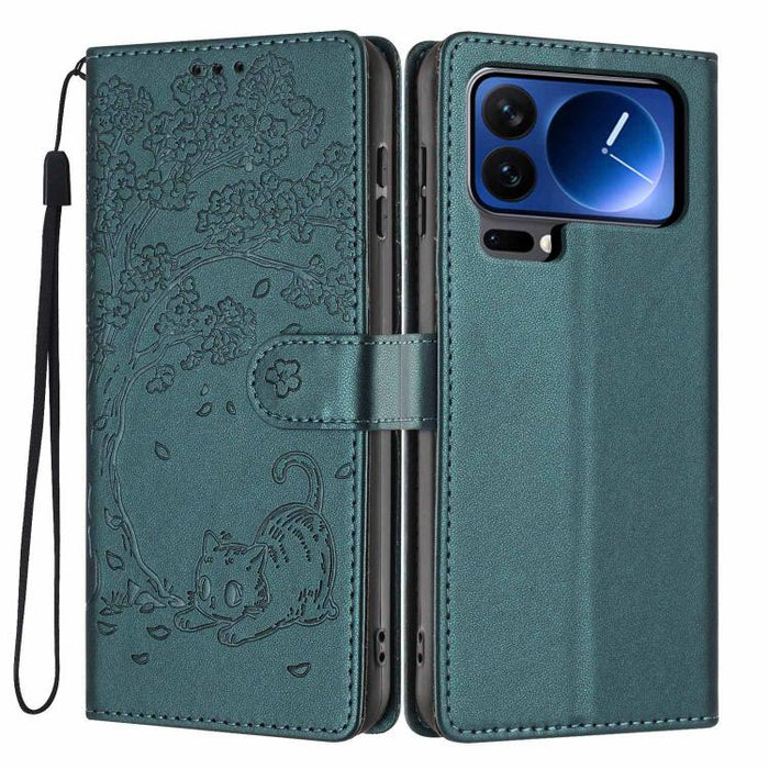 Funda para teléfono plegable de piel vegana con relieve de gato y árbol, For Xiaomi Poco F8 Ultra 5G, For Xiaomi Poco F8 Pro 5G, For Xiaomi 17 Pro Max, For Xiaomi 17 Pro, For Xiaomi 17, For Xiaomi Poco C85 5G, For Xiaomi 15T Pro, For Xiaomi 15T        ...