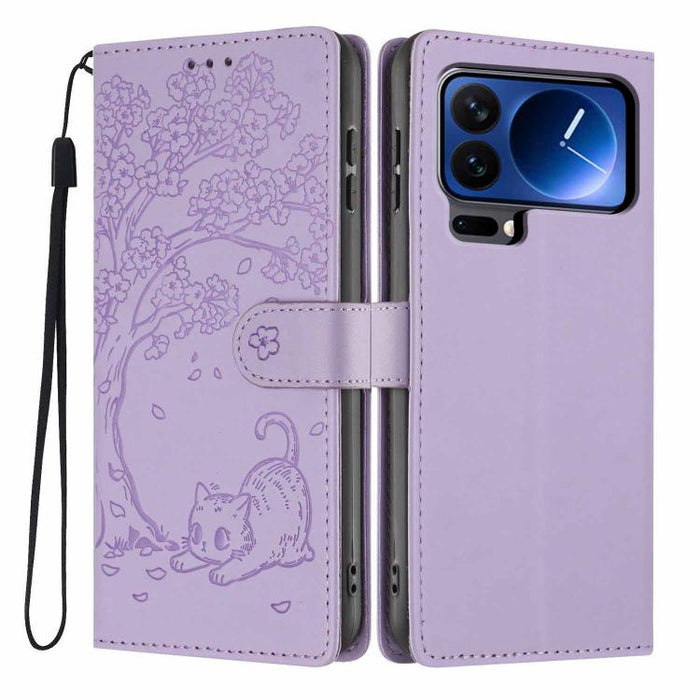 Funda para teléfono plegable de piel vegana con relieve de gato y árbol, For Xiaomi Poco F8 Ultra 5G, For Xiaomi Poco F8 Pro 5G, For Xiaomi 17 Pro Max, For Xiaomi 17 Pro, For Xiaomi 17, For Xiaomi Poco C85 5G, For Xiaomi 15T Pro, For Xiaomi 15T        ...