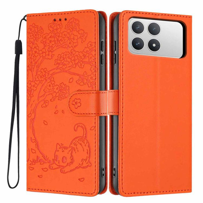 Funda para teléfono plegable de piel vegana con relieve de gato y árbol, For Xiaomi Poco F8 Ultra 5G, For Xiaomi Poco F8 Pro 5G, For Xiaomi 17 Pro Max, For Xiaomi 17 Pro, For Xiaomi 17, For Xiaomi Poco C85 5G, For Xiaomi 15T Pro, For Xiaomi 15T        ...