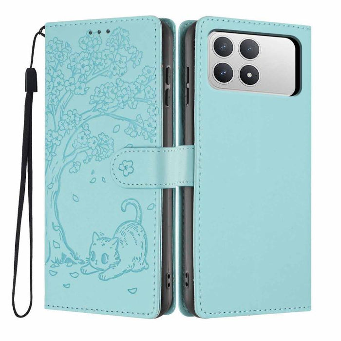 Funda para teléfono plegable de piel vegana con relieve de gato y árbol, For Xiaomi Poco F8 Ultra 5G, For Xiaomi Poco F8 Pro 5G, For Xiaomi 17 Pro Max, For Xiaomi 17 Pro, For Xiaomi 17, For Xiaomi Poco C85 5G, For Xiaomi 15T Pro, For Xiaomi 15T        ...