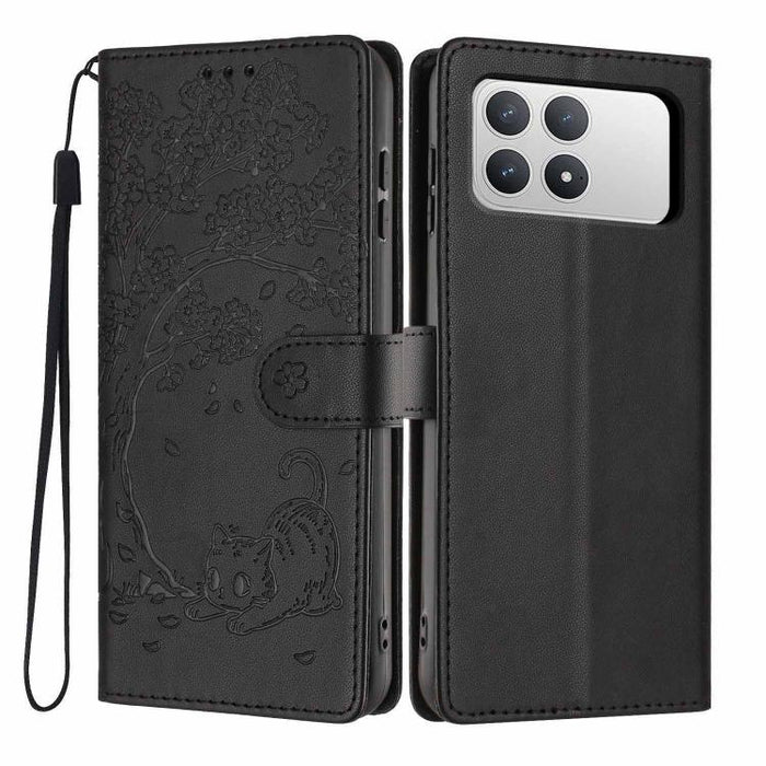 Funda para teléfono plegable de piel vegana con relieve de gato y árbol, For Xiaomi Poco F8 Ultra 5G, For Xiaomi Poco F8 Pro 5G, For Xiaomi 17 Pro Max, For Xiaomi 17 Pro, For Xiaomi 17, For Xiaomi Poco C85 5G, For Xiaomi 15T Pro, For Xiaomi 15T        ...