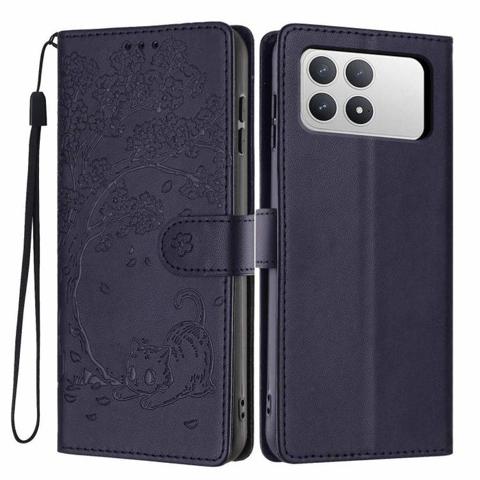 Funda para teléfono plegable de piel vegana con relieve de gato y árbol, For Xiaomi Poco F8 Ultra 5G, For Xiaomi Poco F8 Pro 5G, For Xiaomi 17 Pro Max, For Xiaomi 17 Pro, For Xiaomi 17, For Xiaomi Poco C85 5G, For Xiaomi 15T Pro, For Xiaomi 15T        ...