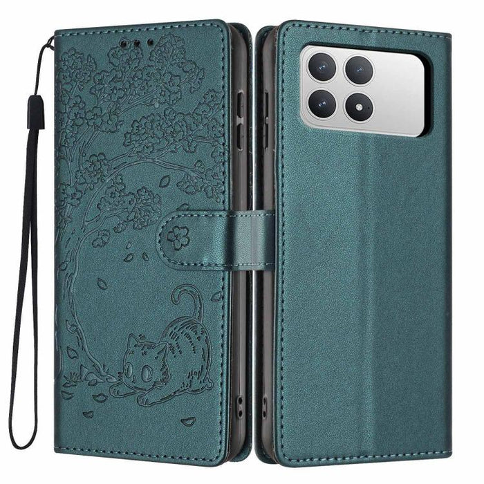 Funda para teléfono plegable de piel vegana con relieve de gato y árbol, For Xiaomi Poco F8 Ultra 5G, For Xiaomi Poco F8 Pro 5G, For Xiaomi 17 Pro Max, For Xiaomi 17 Pro, For Xiaomi 17, For Xiaomi Poco C85 5G, For Xiaomi 15T Pro, For Xiaomi 15T        ...