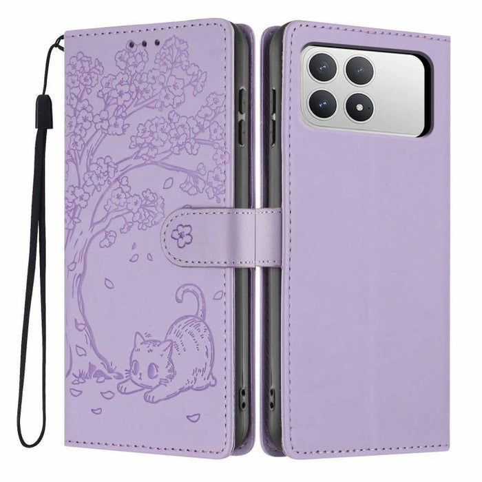 Funda para teléfono plegable de piel vegana con relieve de gato y árbol, For Xiaomi Poco F8 Ultra 5G, For Xiaomi Poco F8 Pro 5G, For Xiaomi 17 Pro Max, For Xiaomi 17 Pro, For Xiaomi 17, For Xiaomi Poco C85 5G, For Xiaomi 15T Pro, For Xiaomi 15T        ...