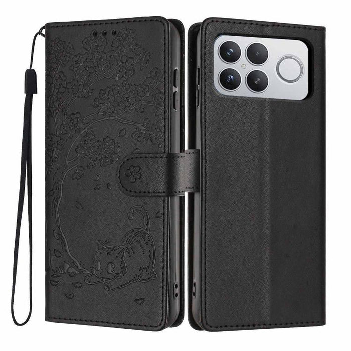 Funda para teléfono plegable de piel vegana con relieve de gato y árbol, For Xiaomi Poco F8 Ultra 5G, For Xiaomi Poco F8 Pro 5G, For Xiaomi 17 Pro Max, For Xiaomi 17 Pro, For Xiaomi 17, For Xiaomi Poco C85 5G, For Xiaomi 15T Pro, For Xiaomi 15T        ...