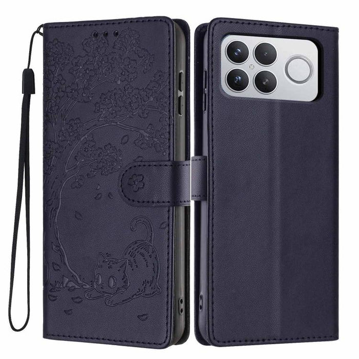 Funda para teléfono plegable de piel vegana con relieve de gato y árbol, For Xiaomi Poco F8 Ultra 5G, For Xiaomi Poco F8 Pro 5G, For Xiaomi 17 Pro Max, For Xiaomi 17 Pro, For Xiaomi 17, For Xiaomi Poco C85 5G, For Xiaomi 15T Pro, For Xiaomi 15T        ...