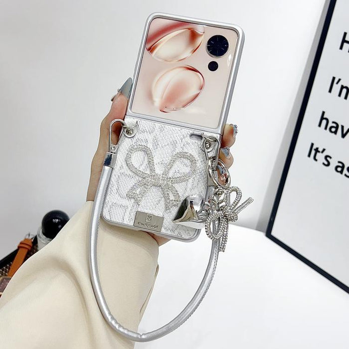 Funda para teléfono con textura de escamas y lazo, con correa para la muñeca y placa identificativa., For Xiaomi Mix Flip 2, For Xiaomi Mix Flip