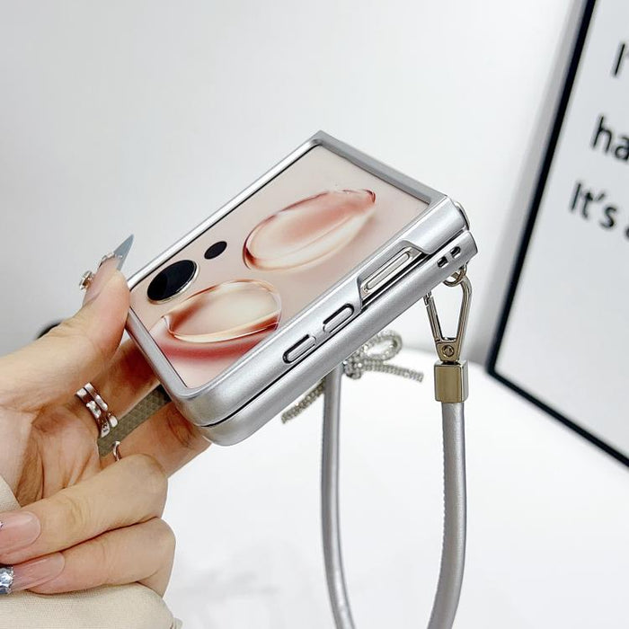 Funda para teléfono con textura de escamas y lazo, con correa para la muñeca y placa identificativa., For Xiaomi Mix Flip 2, For Xiaomi Mix Flip