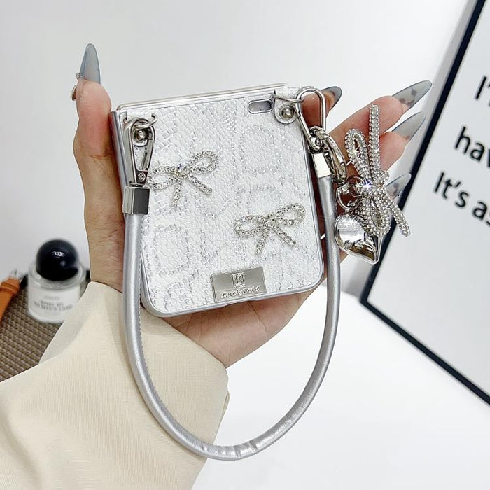 Funda para teléfono con textura de escamas y lazo, con correa para la muñeca y placa identificativa., For Xiaomi Mix Flip 2, For Xiaomi Mix Flip