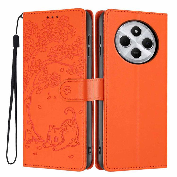 Funda para teléfono plegable de piel vegana con relieve de gato y árbol, For Redmi Note 14 Pro 4G, For Redmi Note 14 4G Global 163.25mm, For Redmi 14C 4G / A3 Pro 4G, For Redmi Note 14 5G, For Redmi Note 14 Pro 5G, For Redmi 13 4G                      ...