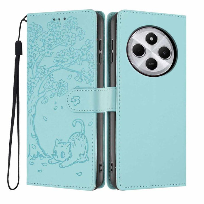Funda para teléfono plegable de piel vegana con relieve de gato y árbol, For Redmi Note 14 Pro 4G, For Redmi Note 14 4G Global 163.25mm, For Redmi 14C 4G / A3 Pro 4G, For Redmi Note 14 5G, For Redmi Note 14 Pro 5G, For Redmi 13 4G                      ...