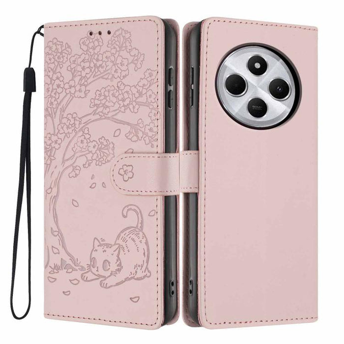 Funda para teléfono plegable de piel vegana con relieve de gato y árbol, For Redmi Note 14 Pro 4G, For Redmi Note 14 4G Global 163.25mm, For Redmi 14C 4G / A3 Pro 4G, For Redmi Note 14 5G, For Redmi Note 14 Pro 5G, For Redmi 13 4G                      ...