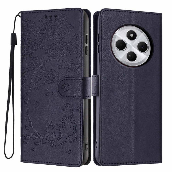 Funda para teléfono plegable de piel vegana con relieve de gato y árbol, For Redmi Note 14 Pro 4G, For Redmi Note 14 4G Global 163.25mm, For Redmi 14C 4G / A3 Pro 4G, For Redmi Note 14 5G, For Redmi Note 14 Pro 5G, For Redmi 13 4G                      ...