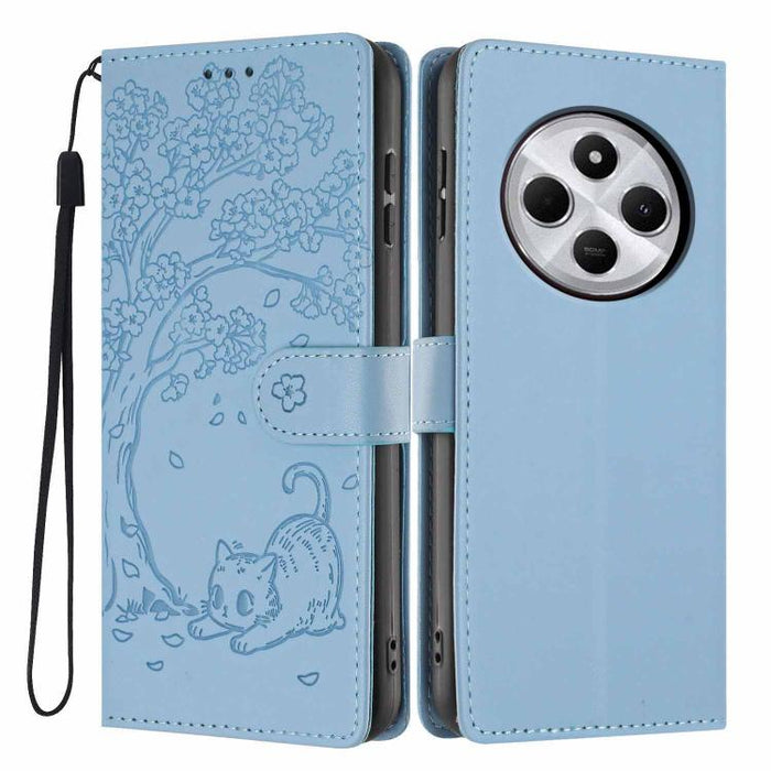 Funda para teléfono plegable de piel vegana con relieve de gato y árbol, For Redmi Note 14 Pro 4G, For Redmi Note 14 4G Global 163.25mm, For Redmi 14C 4G / A3 Pro 4G, For Redmi Note 14 5G, For Redmi Note 14 Pro 5G, For Redmi 13 4G                      ...