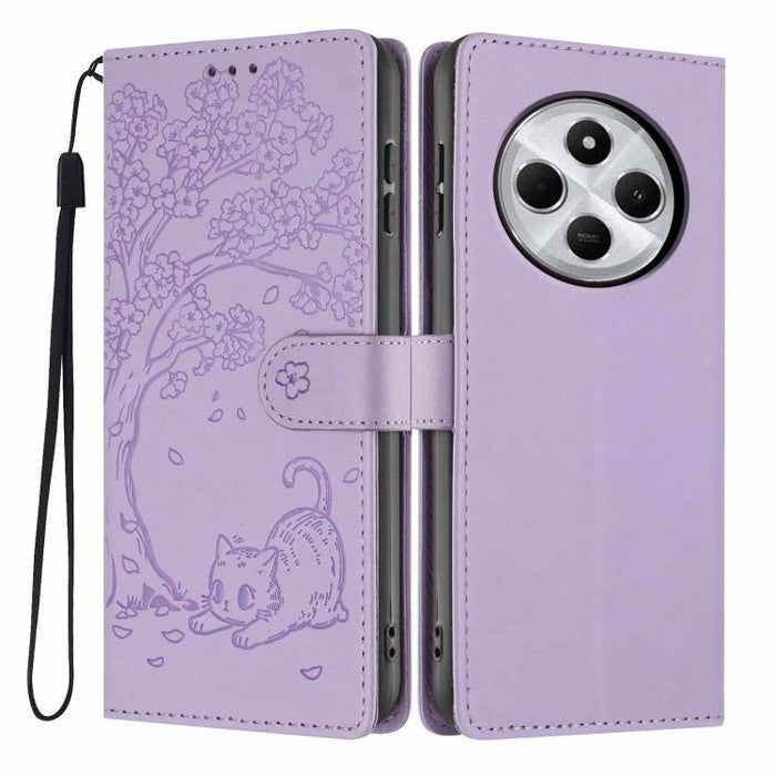 Funda para teléfono plegable de piel vegana con relieve de gato y árbol, For Redmi Note 14 Pro 4G, For Redmi Note 14 4G Global 163.25mm, For Redmi 14C 4G / A3 Pro 4G, For Redmi Note 14 5G, For Redmi Note 14 Pro 5G, For Redmi 13 4G                      ...