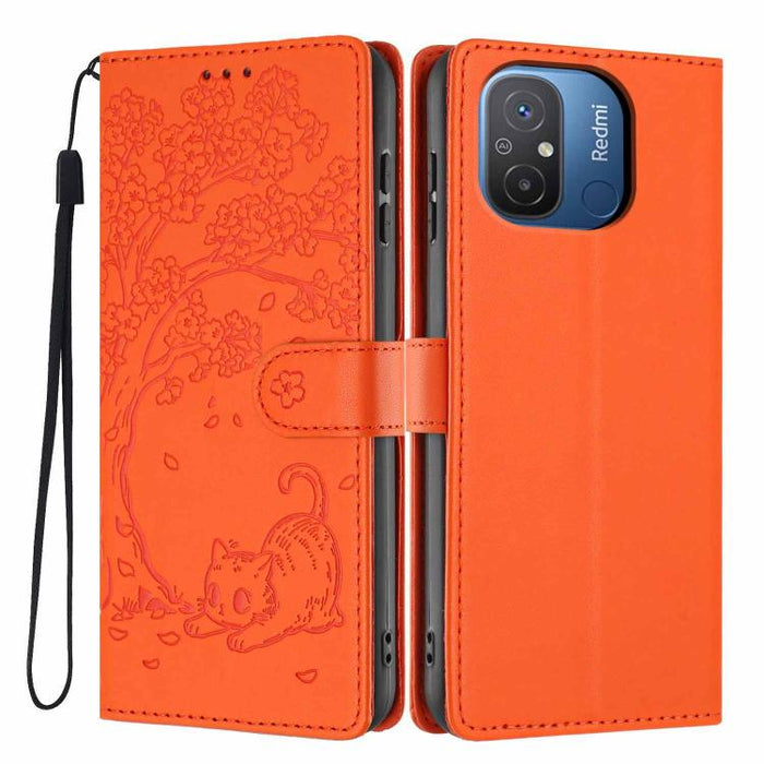 Funda para teléfono plegable de piel vegana con relieve de gato y árbol, For Redmi Note 13 Pro 5G, For Redmi Note 12S, For Redmi Note 12 4G Global, For Redmi Note 12 Pro 5G Global, For Redmi Note 12 5G / Poco X5, For Redmi 12C                          ...