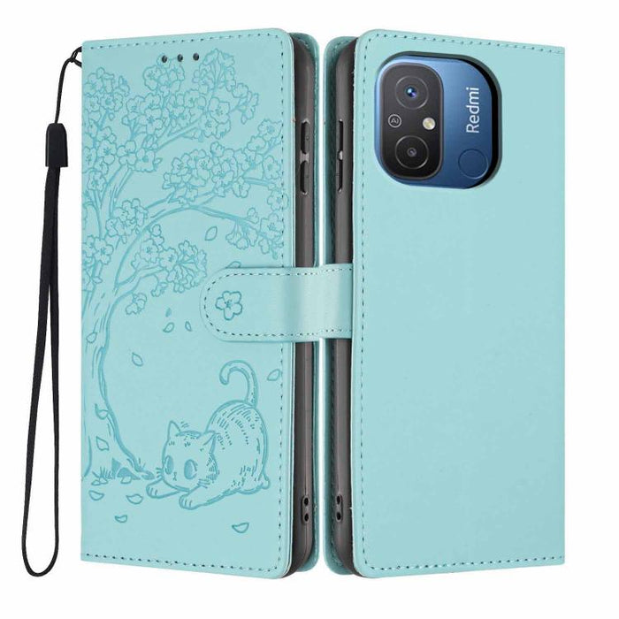Funda para teléfono plegable de piel vegana con relieve de gato y árbol, For Redmi Note 13 Pro 5G, For Redmi Note 12S, For Redmi Note 12 4G Global, For Redmi Note 12 Pro 5G Global, For Redmi Note 12 5G / Poco X5, For Redmi 12C                          ...
