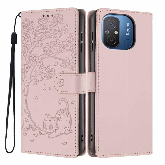 Funda para teléfono plegable de piel vegana con relieve de gato y árbol, For Redmi Note 13 Pro 5G, For Redmi Note 12S, For Redmi Note 12 4G Global, For Redmi Note 12 Pro 5G Global, For Redmi Note 12 5G / Poco X5, For Redmi 12C                          ...