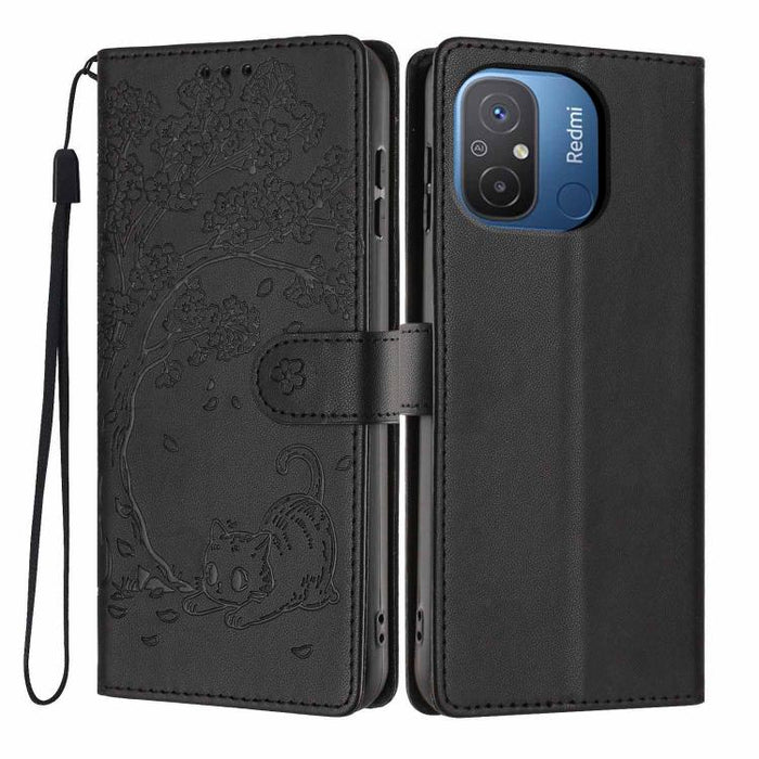 Funda para teléfono plegable de piel vegana con relieve de gato y árbol, For Redmi Note 13 Pro 5G, For Redmi Note 12S, For Redmi Note 12 4G Global, For Redmi Note 12 Pro 5G Global, For Redmi Note 12 5G / Poco X5, For Redmi 12C                          ...