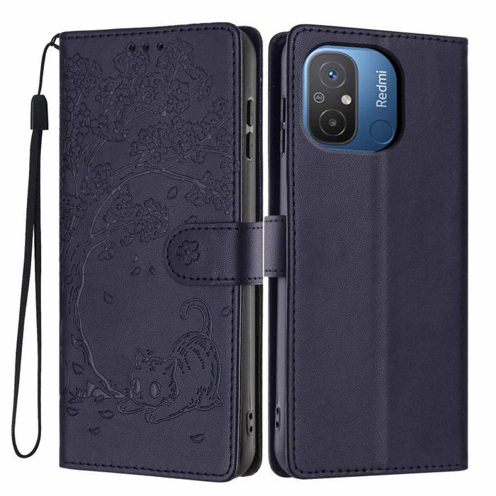 Funda para teléfono plegable de piel vegana con relieve de gato y árbol, For Redmi Note 13 Pro 5G, For Redmi Note 12S, For Redmi Note 12 4G Global, For Redmi Note 12 Pro 5G Global, For Redmi Note 12 5G / Poco X5, For Redmi 12C                          ...