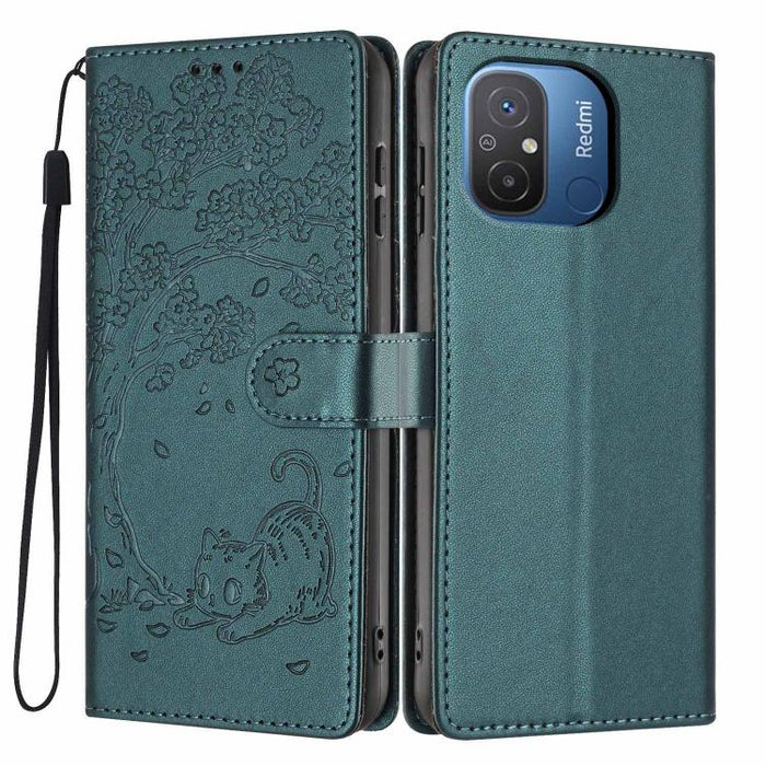 Funda para teléfono plegable de piel vegana con relieve de gato y árbol, For Redmi Note 13 Pro 5G, For Redmi Note 12S, For Redmi Note 12 4G Global, For Redmi Note 12 Pro 5G Global, For Redmi Note 12 5G / Poco X5, For Redmi 12C                          ...