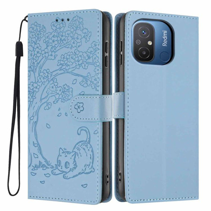 Funda para teléfono plegable de piel vegana con relieve de gato y árbol, For Redmi Note 13 Pro 5G, For Redmi Note 12S, For Redmi Note 12 4G Global, For Redmi Note 12 Pro 5G Global, For Redmi Note 12 5G / Poco X5, For Redmi 12C                          ...