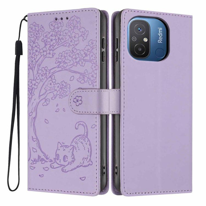 Funda para teléfono plegable de piel vegana con relieve de gato y árbol, For Redmi Note 13 Pro 5G, For Redmi Note 12S, For Redmi Note 12 4G Global, For Redmi Note 12 Pro 5G Global, For Redmi Note 12 5G / Poco X5, For Redmi 12C                          ...
