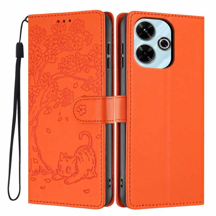 Funda para teléfono plegable de piel vegana con relieve de gato y árbol, For Redmi Note 14 Pro 4G, For Redmi Note 14 4G Global 163.25mm, For Redmi 14C 4G / A3 Pro 4G, For Redmi Note 14 5G, For Redmi Note 14 Pro 5G, For Redmi 13 4G                      ...