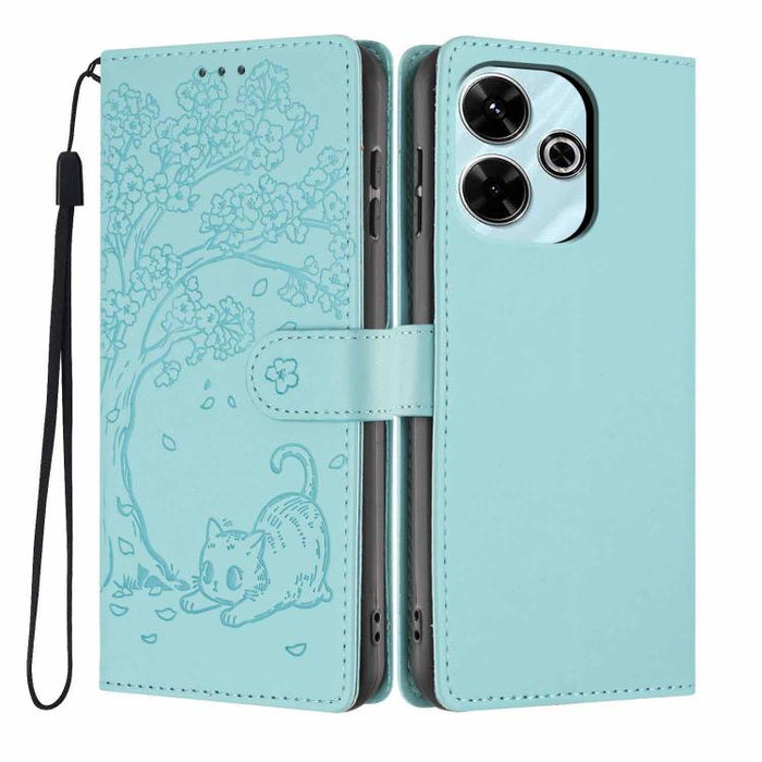 Funda para teléfono plegable de piel vegana con relieve de gato y árbol, For Redmi Note 14 Pro 4G, For Redmi Note 14 4G Global 163.25mm, For Redmi 14C 4G / A3 Pro 4G, For Redmi Note 14 5G, For Redmi Note 14 Pro 5G, For Redmi 13 4G                      ...