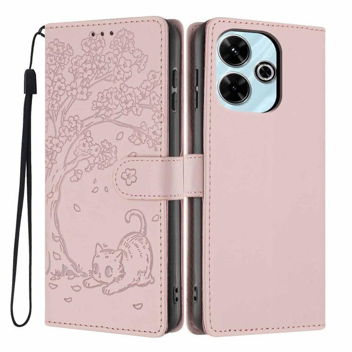 Funda para teléfono plegable de piel vegana con relieve de gato y árbol, For Redmi Note 14 Pro 4G, For Redmi Note 14 4G Global 163.25mm, For Redmi 14C 4G / A3 Pro 4G, For Redmi Note 14 5G, For Redmi Note 14 Pro 5G, For Redmi 13 4G                      ...