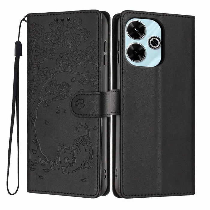 Funda para teléfono plegable de piel vegana con relieve de gato y árbol, For Redmi Note 14 Pro 4G, For Redmi Note 14 4G Global 163.25mm, For Redmi 14C 4G / A3 Pro 4G, For Redmi Note 14 5G, For Redmi Note 14 Pro 5G, For Redmi 13 4G                      ...