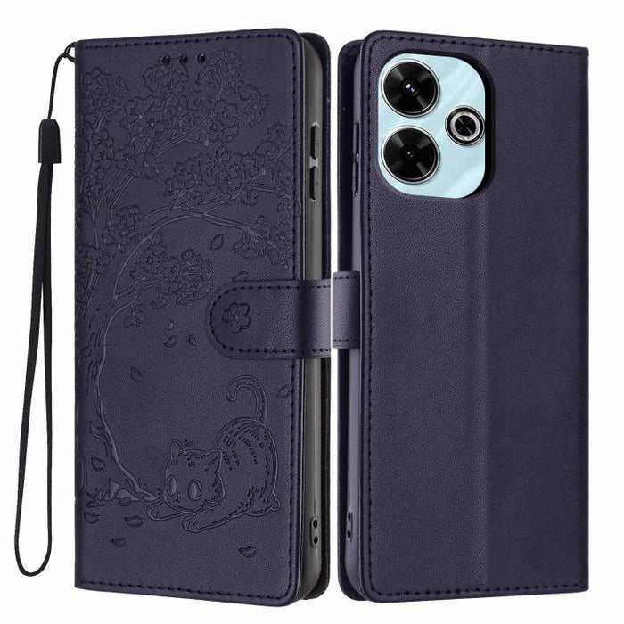 Funda para teléfono plegable de piel vegana con relieve de gato y árbol, For Redmi Note 14 Pro 4G, For Redmi Note 14 4G Global 163.25mm, For Redmi 14C 4G / A3 Pro 4G, For Redmi Note 14 5G, For Redmi Note 14 Pro 5G, For Redmi 13 4G                      ...