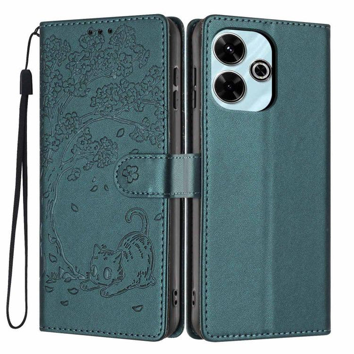 Funda para teléfono plegable de piel vegana con relieve de gato y árbol, For Redmi Note 14 Pro 4G, For Redmi Note 14 4G Global 163.25mm, For Redmi 14C 4G / A3 Pro 4G, For Redmi Note 14 5G, For Redmi Note 14 Pro 5G, For Redmi 13 4G                      ...