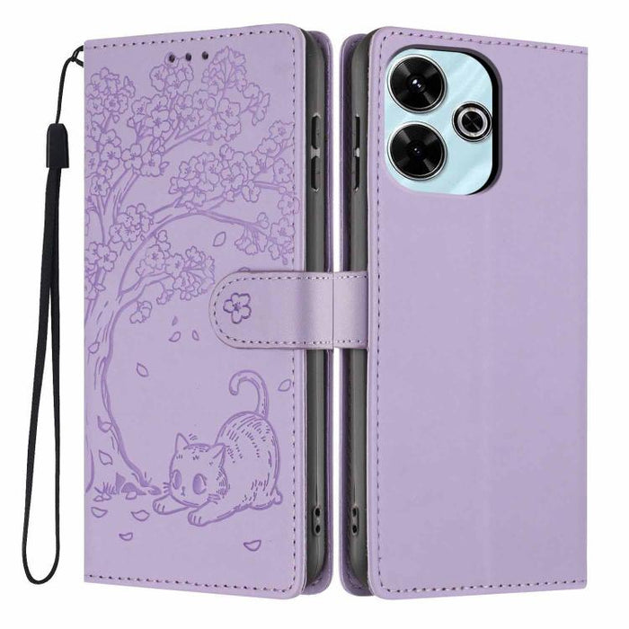 Funda para teléfono plegable de piel vegana con relieve de gato y árbol, For Redmi Note 14 Pro 4G, For Redmi Note 14 4G Global 163.25mm, For Redmi 14C 4G / A3 Pro 4G, For Redmi Note 14 5G, For Redmi Note 14 Pro 5G, For Redmi 13 4G                      ...