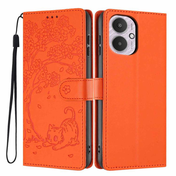 Funda para teléfono plegable de piel vegana con relieve de gato y árbol, For Redmi Note 14 Pro 4G, For Redmi Note 14 4G Global 163.25mm, For Redmi 14C 4G / A3 Pro 4G, For Redmi Note 14 5G, For Redmi Note 14 Pro 5G, For Redmi 13 4G                      ...