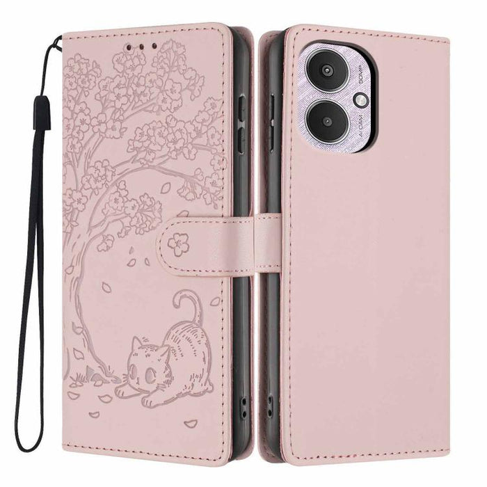 Funda para teléfono plegable de piel vegana con relieve de gato y árbol, For Redmi Note 14 Pro 4G, For Redmi Note 14 4G Global 163.25mm, For Redmi 14C 4G / A3 Pro 4G, For Redmi Note 14 5G, For Redmi Note 14 Pro 5G, For Redmi 13 4G                      ...