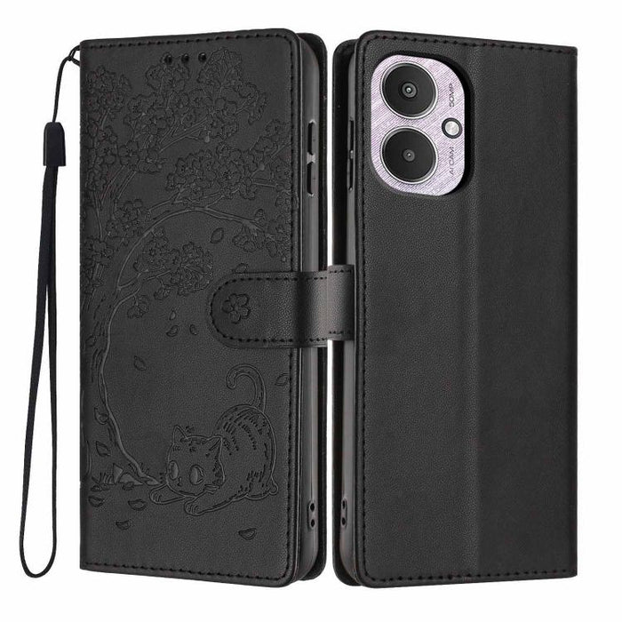 Funda para teléfono plegable de piel vegana con relieve de gato y árbol, For Redmi Note 14 Pro 4G, For Redmi Note 14 4G Global 163.25mm, For Redmi 14C 4G / A3 Pro 4G, For Redmi Note 14 5G, For Redmi Note 14 Pro 5G, For Redmi 13 4G                      ...