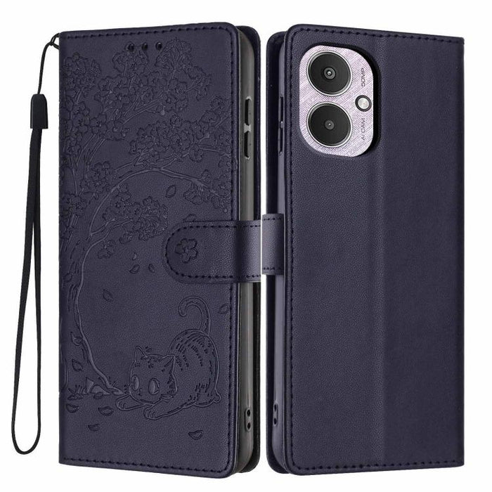 Funda para teléfono plegable de piel vegana con relieve de gato y árbol, For Redmi Note 14 Pro 4G, For Redmi Note 14 4G Global 163.25mm, For Redmi 14C 4G / A3 Pro 4G, For Redmi Note 14 5G, For Redmi Note 14 Pro 5G, For Redmi 13 4G                      ...
