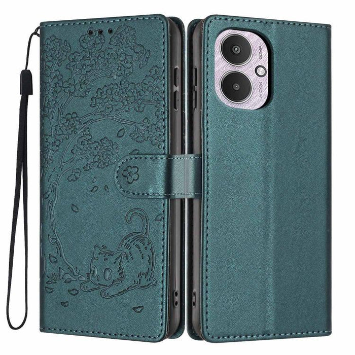 Funda para teléfono plegable de piel vegana con relieve de gato y árbol, For Redmi Note 14 Pro 4G, For Redmi Note 14 4G Global 163.25mm, For Redmi 14C 4G / A3 Pro 4G, For Redmi Note 14 5G, For Redmi Note 14 Pro 5G, For Redmi 13 4G                      ...