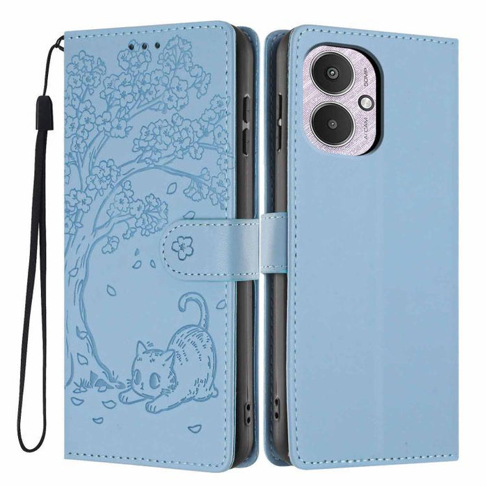 Funda para teléfono plegable de piel vegana con relieve de gato y árbol, For Redmi Note 14 Pro 4G, For Redmi Note 14 4G Global 163.25mm, For Redmi 14C 4G / A3 Pro 4G, For Redmi Note 14 5G, For Redmi Note 14 Pro 5G, For Redmi 13 4G                      ...