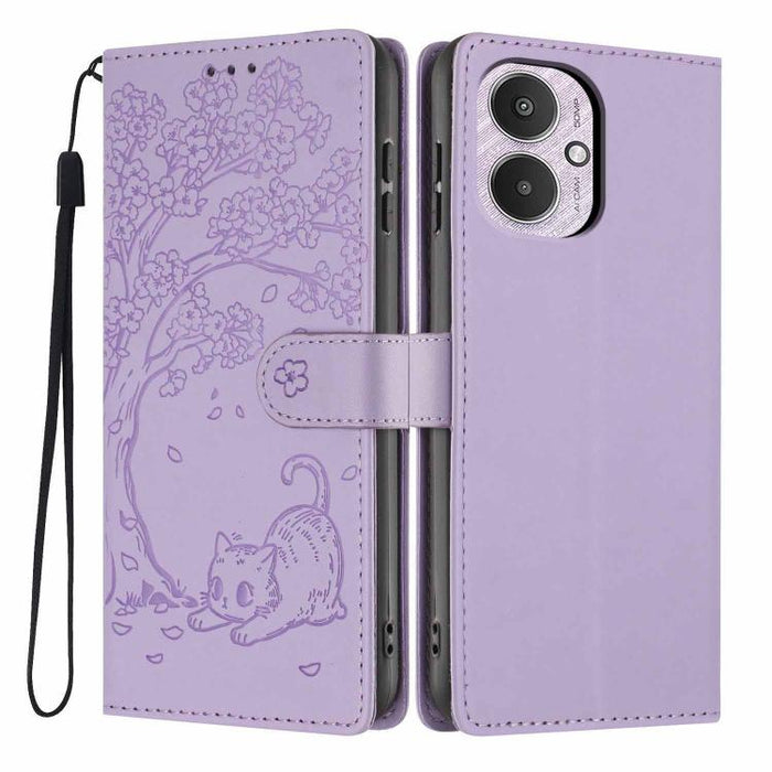 Funda para teléfono plegable de piel vegana con relieve de gato y árbol, For Redmi Note 14 Pro 4G, For Redmi Note 14 4G Global 163.25mm, For Redmi 14C 4G / A3 Pro 4G, For Redmi Note 14 5G, For Redmi Note 14 Pro 5G, For Redmi 13 4G                      ...