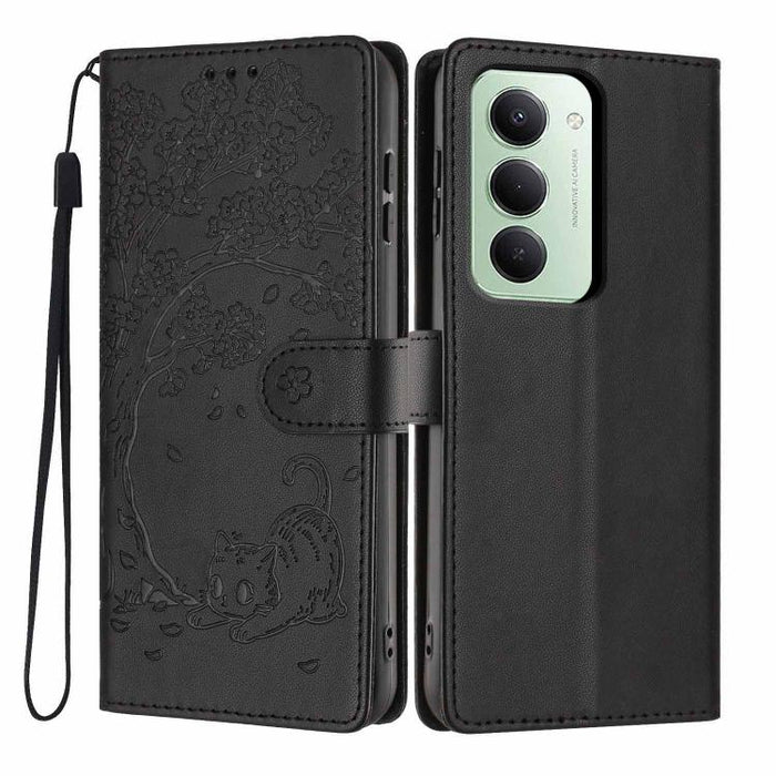 Funda para teléfono plegable de piel vegana con relieve de gato y árbol, For Redmi Note 15 Pro+ 5G Global 163.3mm, For Redmi Note 15 4G / 5G Global 164mm, For Redmi Note 15 Pro 4G Global 163.2mm, For Redmi Note 15 Pro 5G Global 163.6mm                 ...