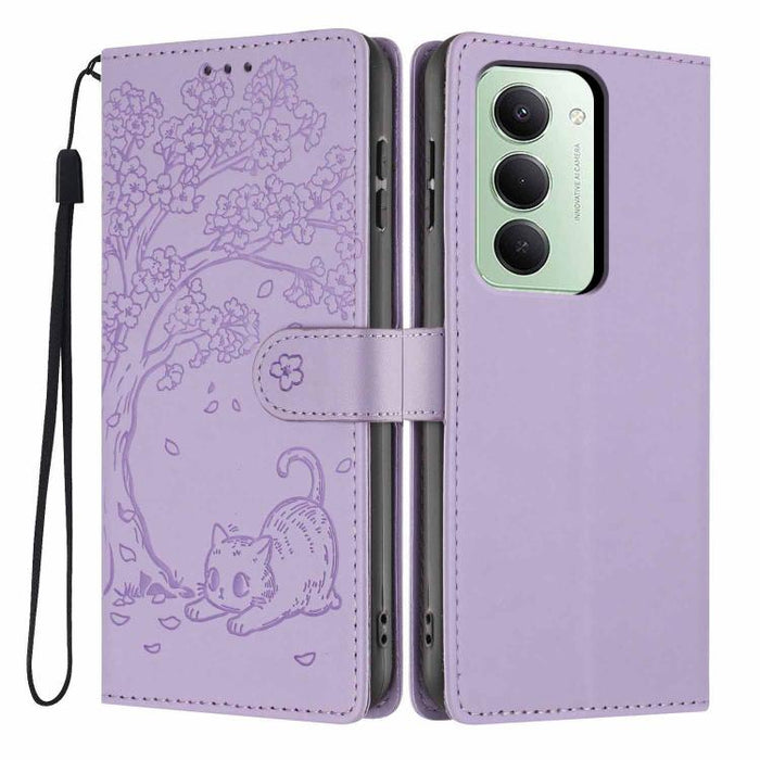 Funda para teléfono plegable de piel vegana con relieve de gato y árbol, For Redmi Note 15 Pro+ 5G Global 163.3mm, For Redmi Note 15 4G / 5G Global 164mm, For Redmi Note 15 Pro 4G Global 163.2mm, For Redmi Note 15 Pro 5G Global 163.6mm                 ...