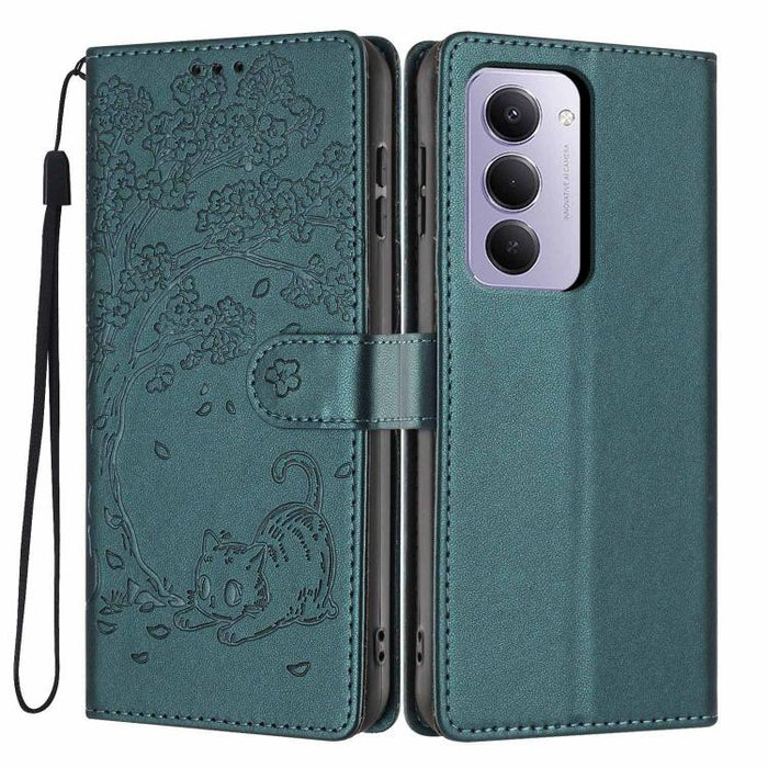 Funda para teléfono plegable de piel vegana con relieve de gato y árbol, For Redmi Note 15 Pro+ 5G Global 163.3mm, For Redmi Note 15 4G / 5G Global 164mm, For Redmi Note 15 Pro 4G Global 163.2mm, For Redmi Note 15 Pro 5G Global 163.6mm                 ...